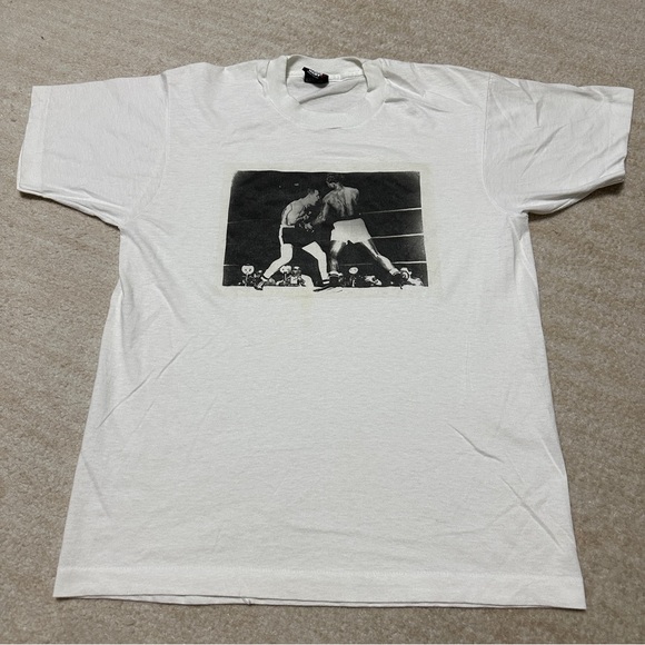 Vintage 80's Sugar Ray Robinson vs LaMotta T-shirt Sz Large White Boxing Tee - Picture 1 of 7